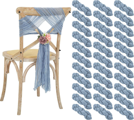 50 PCS Cheesecloth Chair Sashes Bows Wedding Aisle Decorations Chair Ribbon Ties Back Sash for Wedding Party Events Banquet Chair Cover Decoration (Dusty Blue)