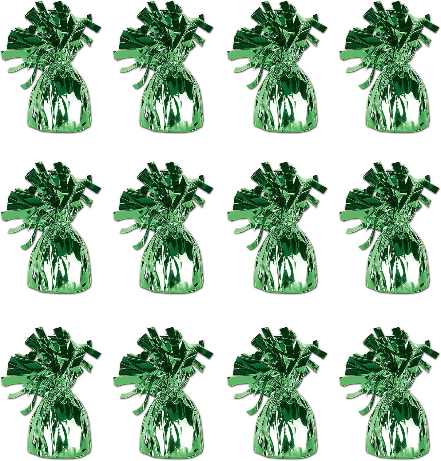 ROYALHOUSE Metallic Plastic Wrapped Balloon Weights for Party Decorations, 12 Pcs (Green)