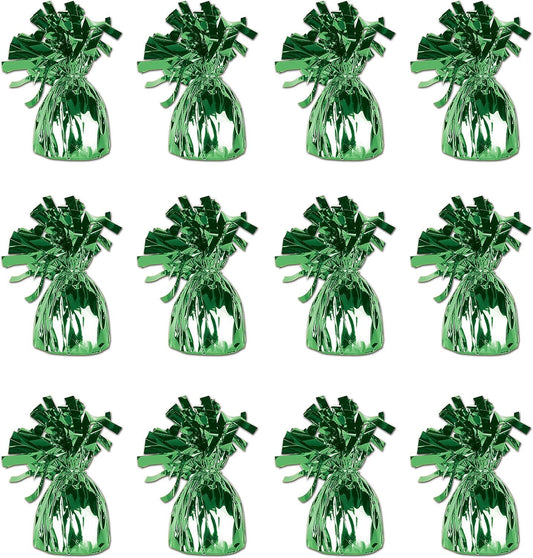 ROYALHOUSE Metallic Plastic Wrapped Balloon Weights for Party Decorations, 12 Pcs (Green)