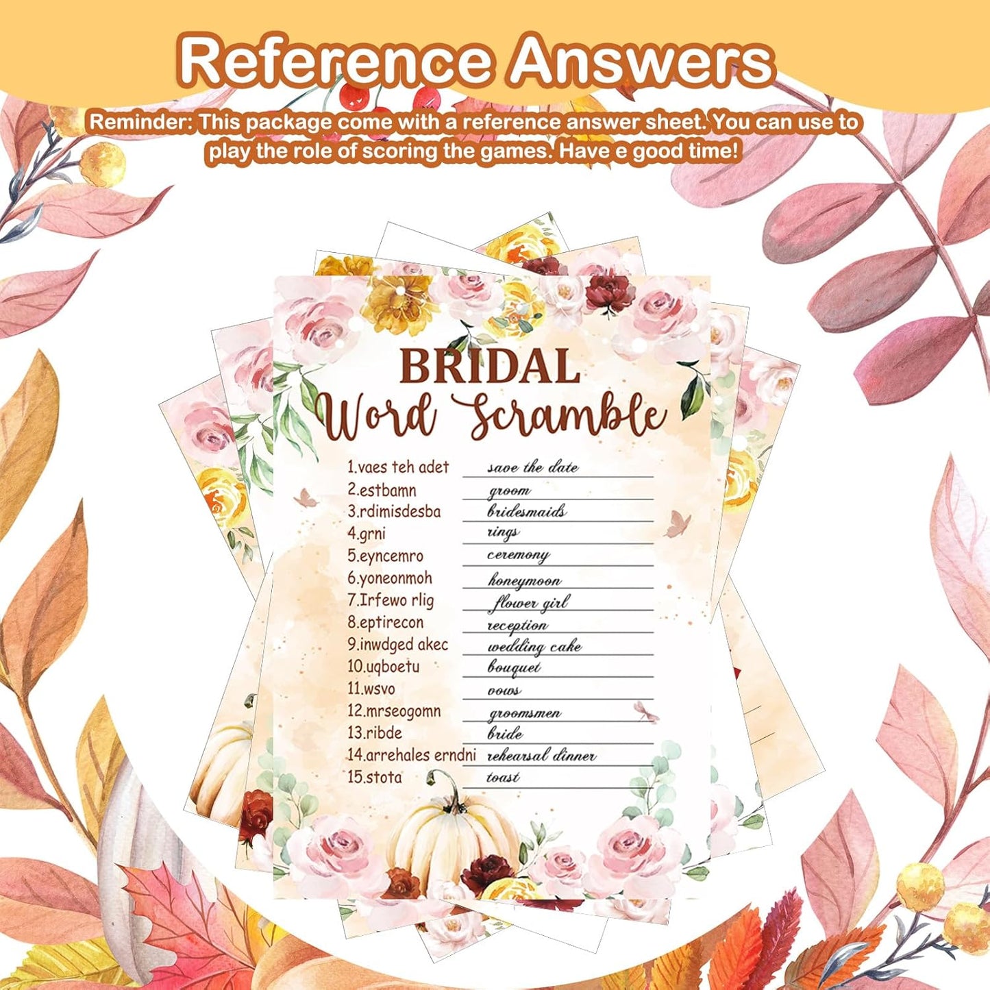 Teling 145 Pieces Bridal Shower Game Bridal Shower Favors Set Wedding Games Cards and Pencils for Bride Groom Bachelorette Party Wedding Party Favor(Fall in Love)