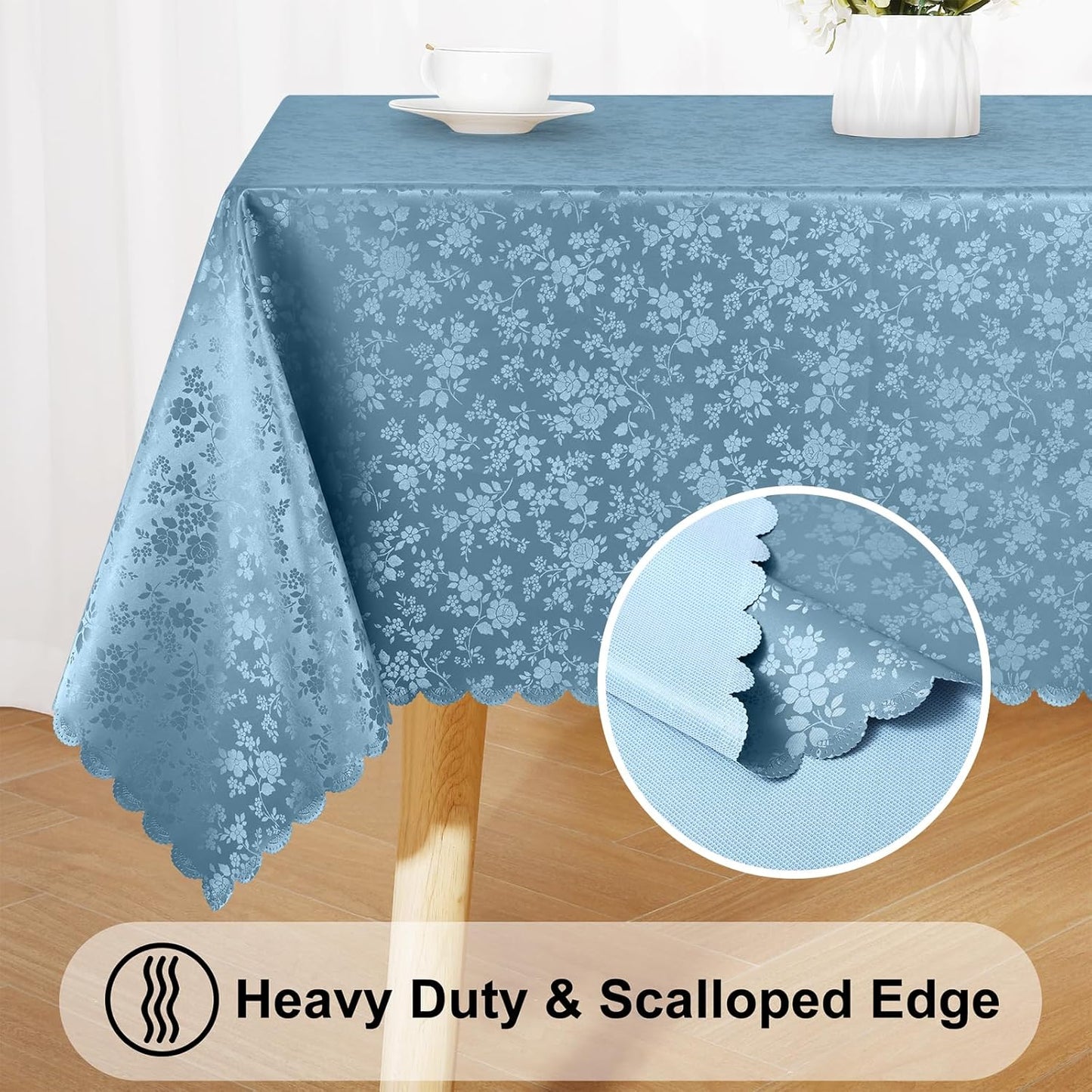 Smiry Rectangle Table Cloth, Waterproof Heavy Duty Vinyl Tablecloths, Wipeable Washable Table Cover for Kitchen and Dining Room (Stone Blue, 60" X 102")