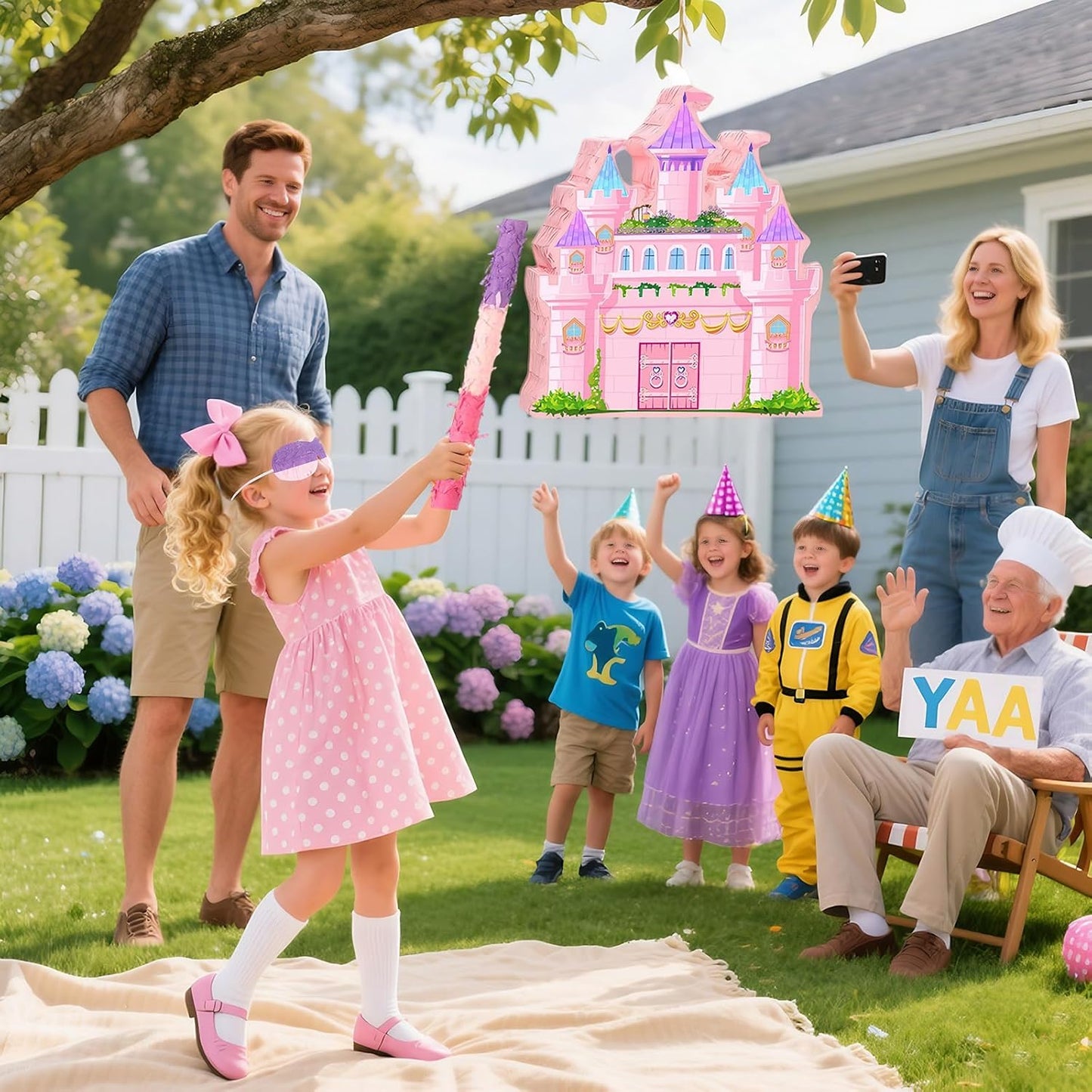 Princess Castle Pinata for Girl Birthday Party Supplies Pink Decorations Fairy Cardboard Castle Piñatas Games (Pink)