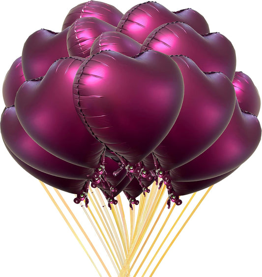 Jonhamwelbor 20Pcs 18 inch Burgundy Foil Mylar Heart Shape Balloons Decorations Valentines Birthday Wedding Baby Shower Party (Maroon)