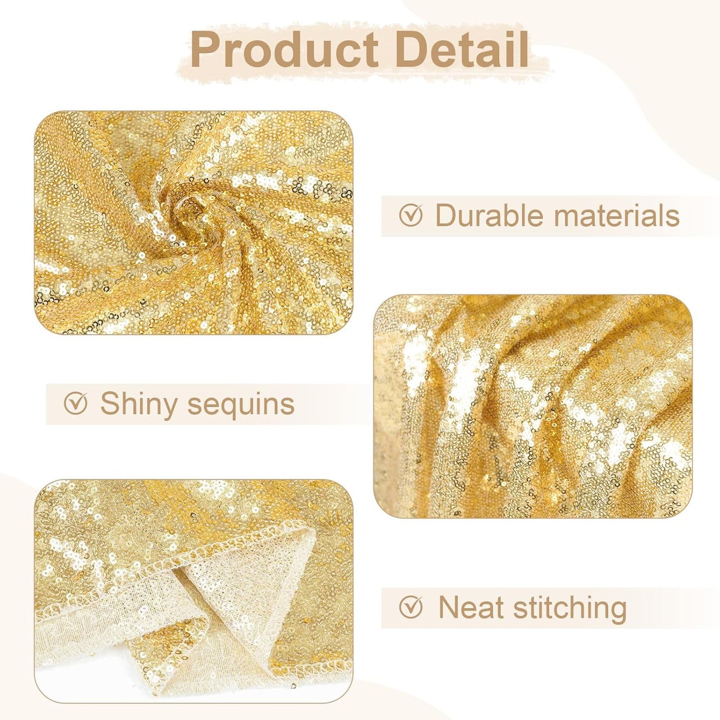 SquarePie Sequin Tablecloth 90 x 132 Inch Light Gold Sparkly Table Cloth for Wedding Party Decoration
