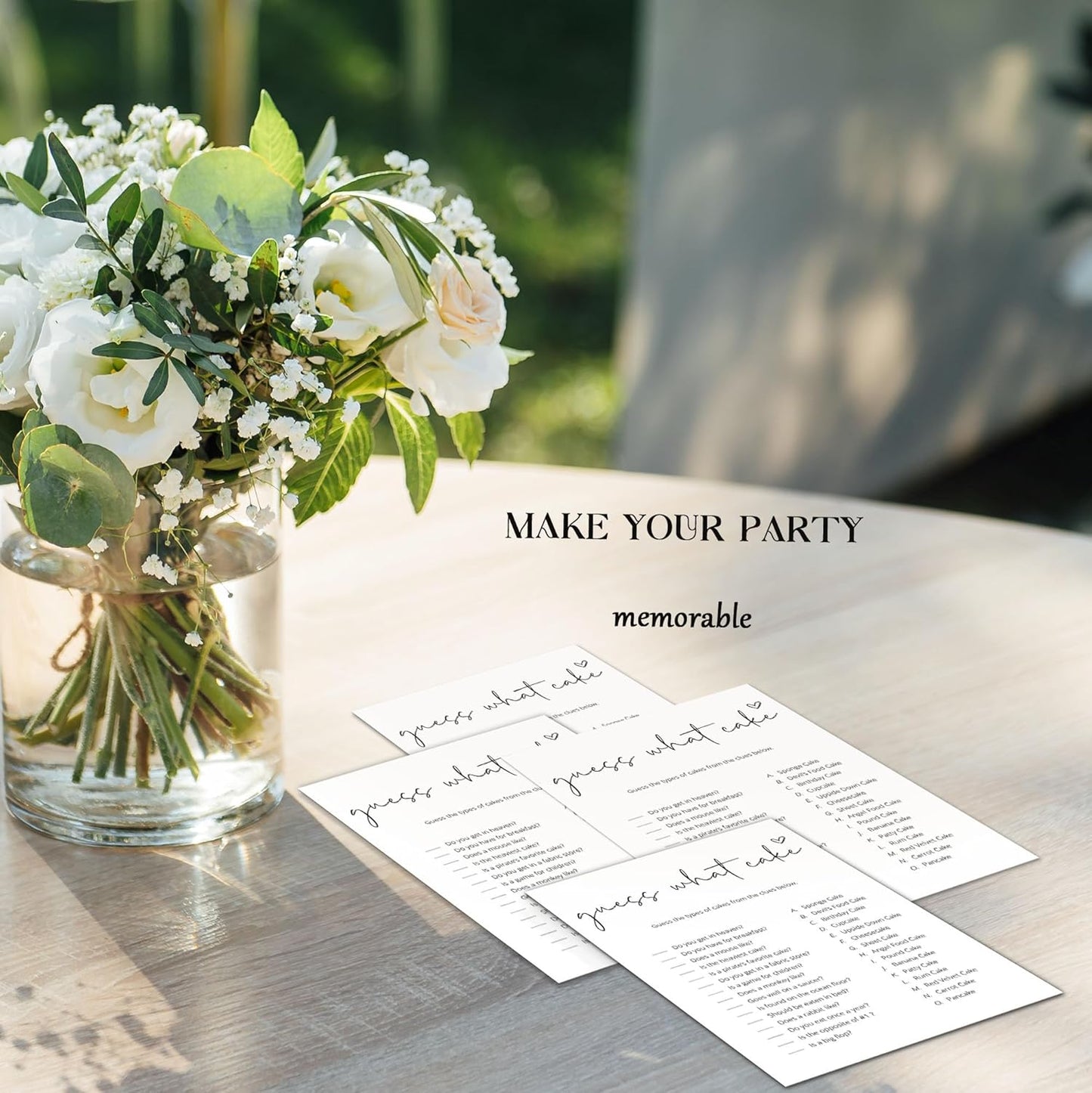 Bridal Shower Games, What Cake, 25Pcs Minimalist White Double-Sided Bridal Game Cards with 1 Answer Key, Wedding Shower Games for Guests, Engagement Bachelorette Party Supplies - A03