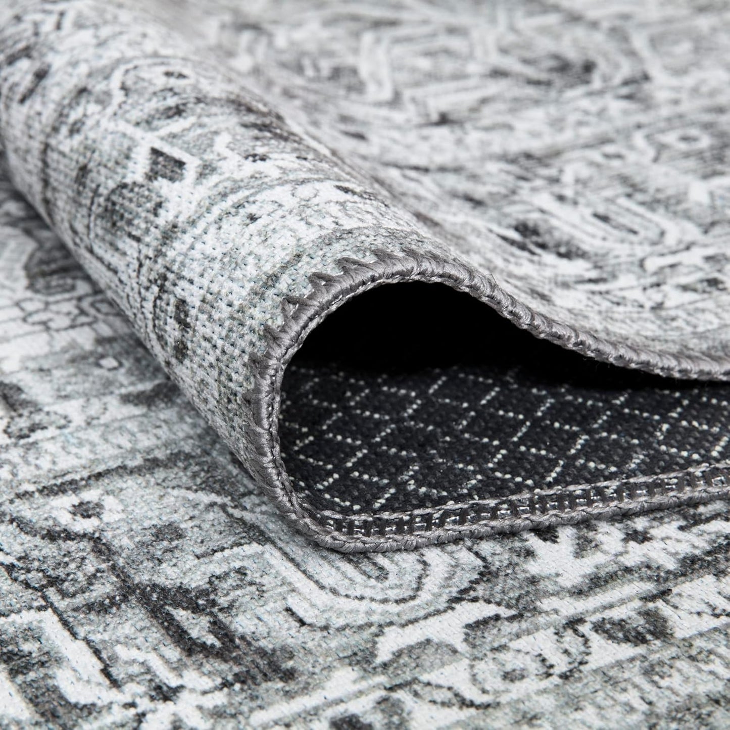 Bloom Rugs Washable Non-Slip 7 ft Runner - Gray/Charcoal Traditional Medallion Runner for Entryway, Hallway, Bathroom, and Kitchen - Exact Size: 2.5' x 7'