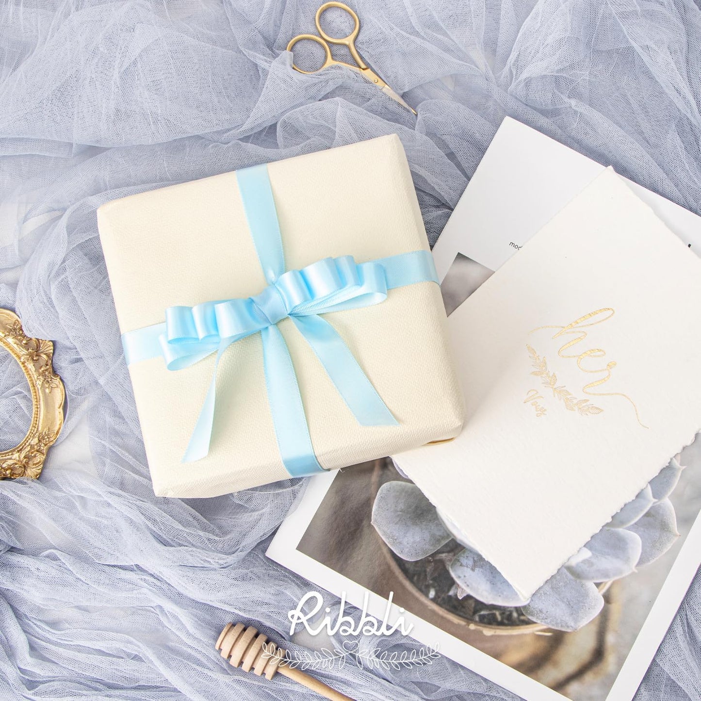 Ribbli Light Blue Satin Ribbon 5/8 inch x Continuous 25 Yards,Double Faced Satin Use for Craft, Gift Wrapping, Christmas Ornaments, Hair Bows, Bouquet Bows