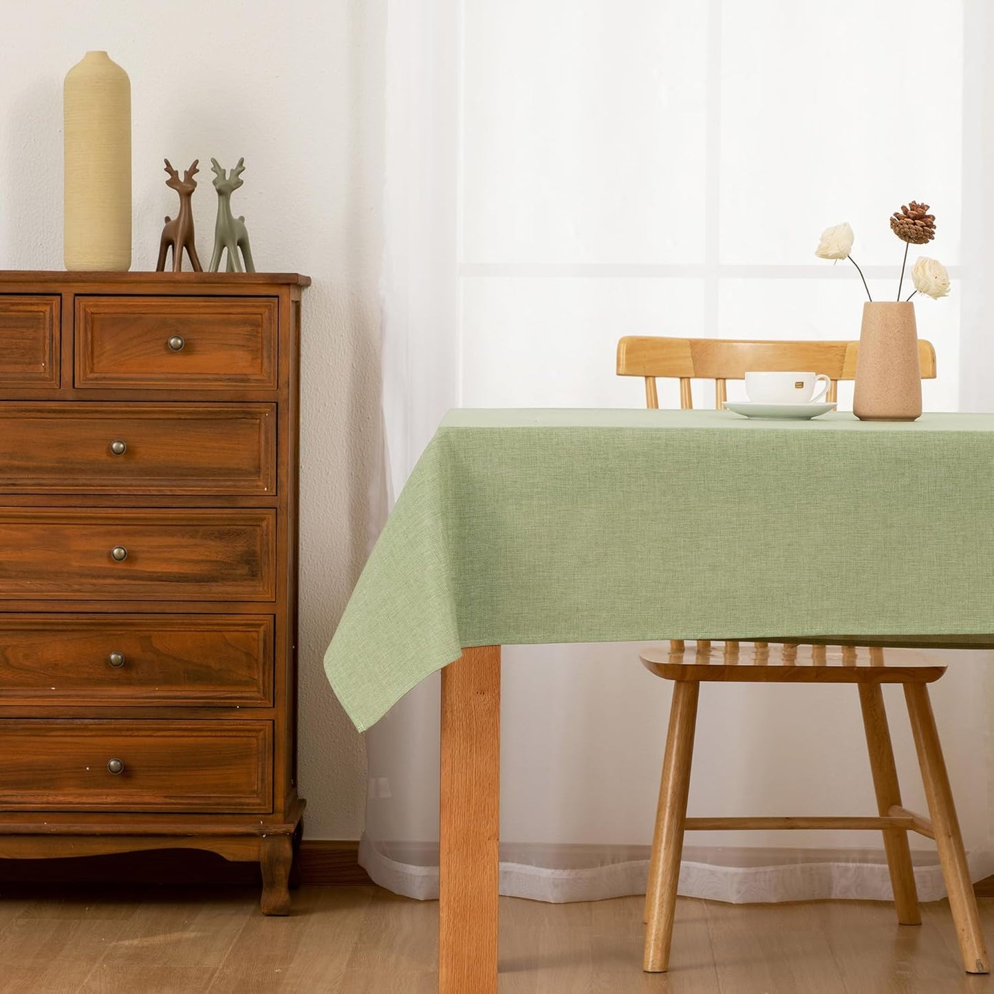 Hiasan Faux Linen Rectangle Tablecloth - Wrinkle and Stain Resistant Washable Table Cloth for Kitchen Dining Room Holiday Table Cover for Dinner, Green, 30 x 60 Inch