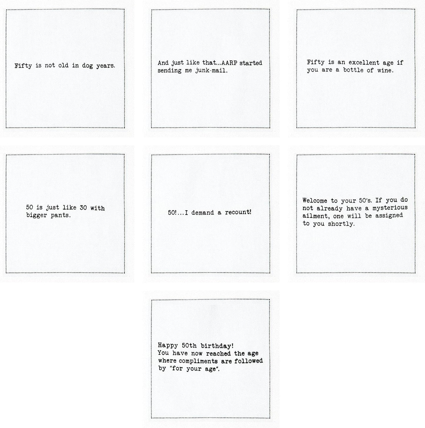 Five Star Napkins 50th Birthday Quotes White Cotton Cocktail Napkins, Beverage Napkins, Bar Napkins, Cloth Napkins, Party Napkins, Events, Holidays, Weddings, Birthdays, Disposable, 4.5" x 4.5"- (50x)