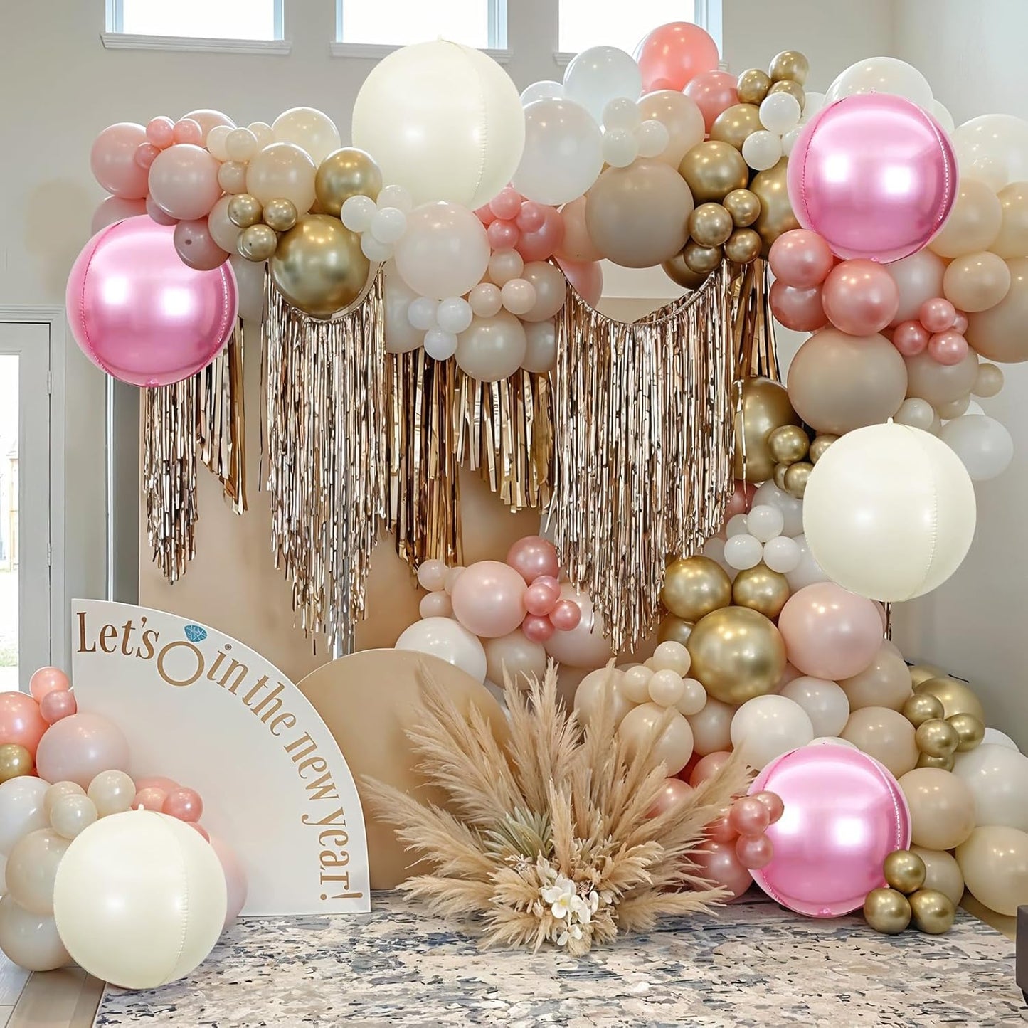 6Pcs Pink Cream White Round Foil Balloons,Giant 4D Round Ball Balloon,22 Inch Metallic Pink Cream White Balloons for Birthday Wedding Baby Shower Party Decorations