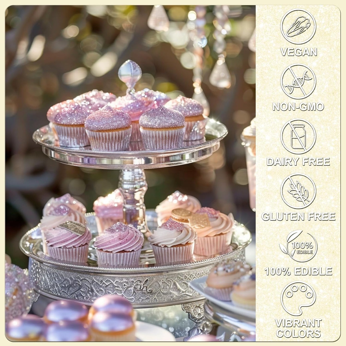 Iridescent Gold Edible Glitter - 5g Food Grade Cake Decorating Shimmering Glitter, Edible Sprinkle Luster Dust for Drinks, Chocolates, Fondant, Strawberries, Cupcakes, Candy, Cookie - Vegan