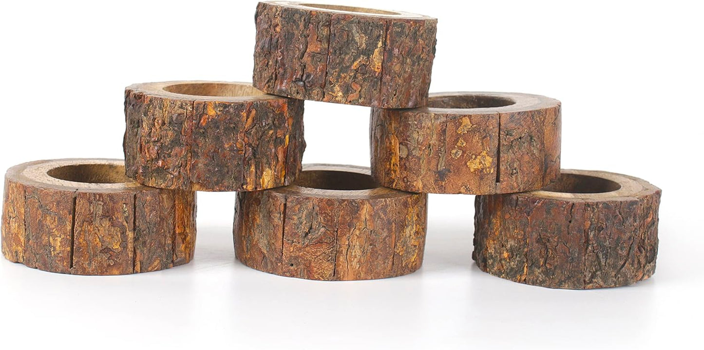 Farmhouse Rustic Wood Napkin Rings Set of 12 - Wooden Napkin Rings for Dinner Table Decoration, Wedding Dinner Party Banquet and Catering Party Services Table Decorations (Brown) - CLEENTABLE