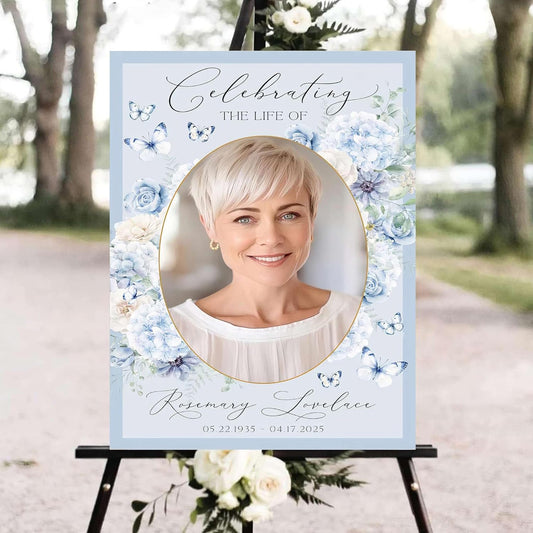 Personalized Funeral Welcome Signs, Celebration Of Life Yard Sign, Celebration Of Life Decoration, Custom Memorial Signs, Minimalist Celebrate of Lifes Sign With Photo, Memory Signage For Funerals #16