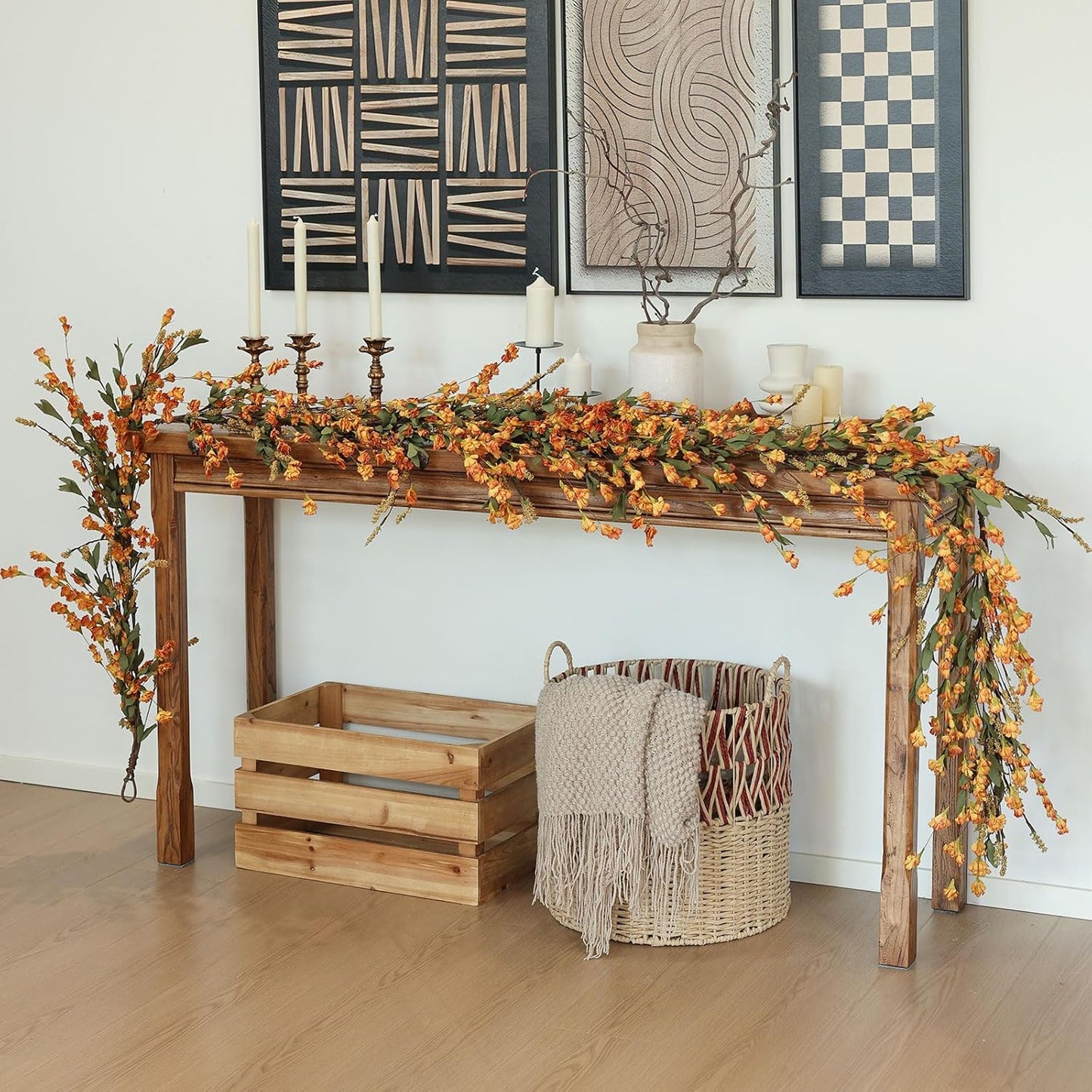 Mizii Fall Garland Artificial Flower Garlands 6 Feet Fake Wildflower Floral Garland Hanging Vines Flowers Decorations for Table Centerpieces Room Wall Fireplace Wedding Fall Decor (Burnt Orange)