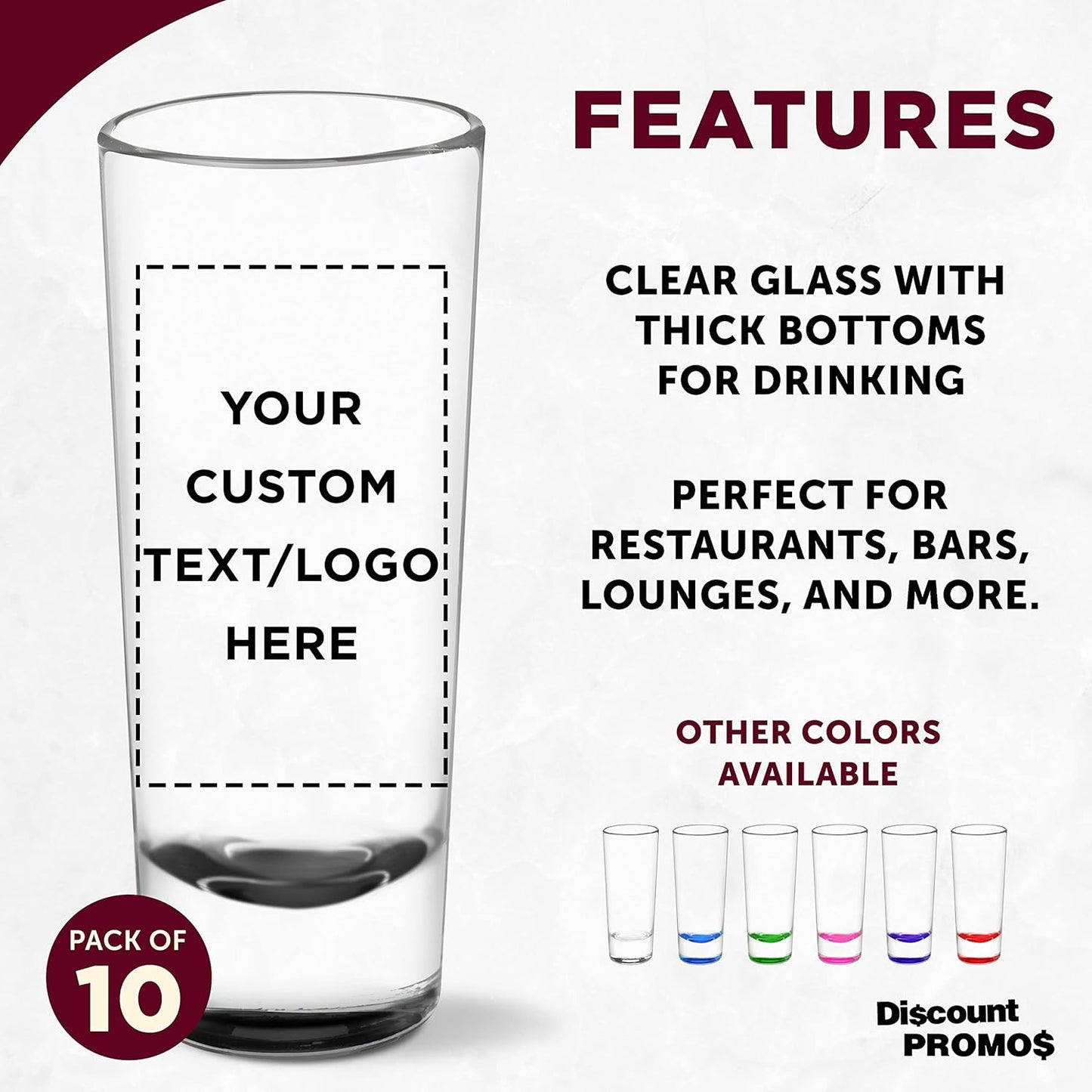 Custom Cordial Shooter Shot Glasses 2 oz. Set of 10, Personalized Bulk Pack - Great for Birthdays, Parties, Indoor & Outdoor Events - Black