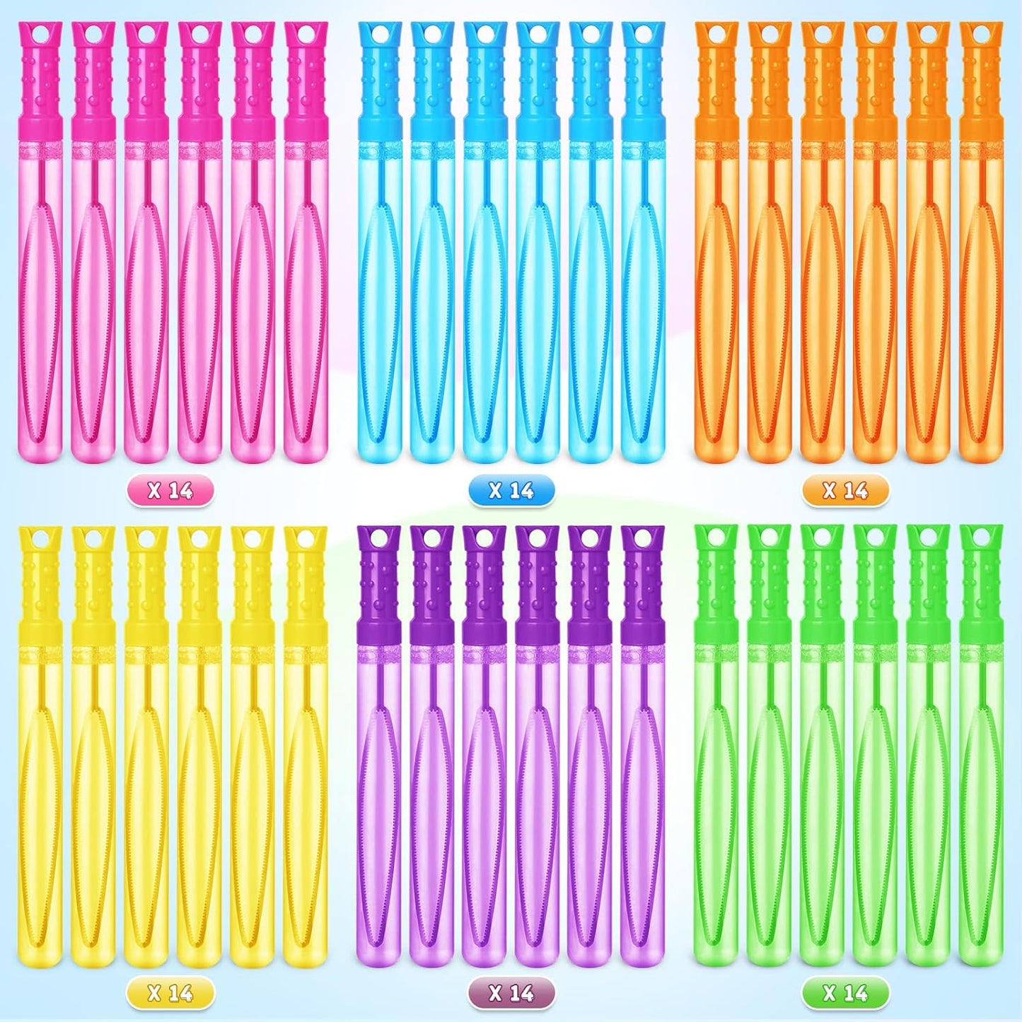 Bubble Wands, 84 Pcs Bubble Wands Bulk in 6 Colors，Bubble Party Favors for Kids, Summer Toys, Indoor Outdoor Activity, Themed Birthday, Wedding, for Girls & Boys