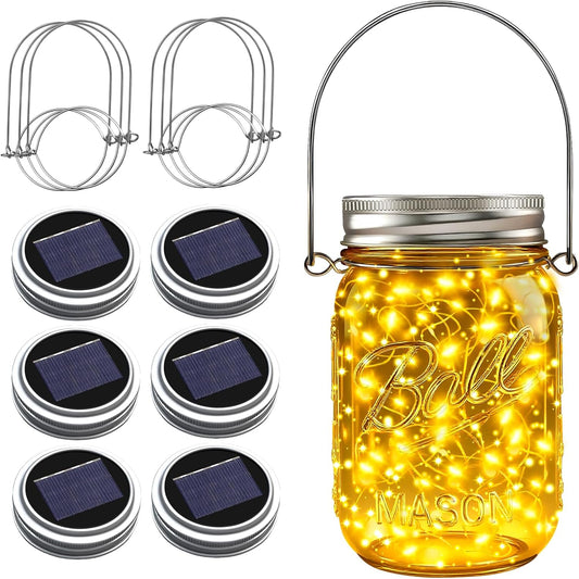 ZNYCYE Mason Jar Solar Lights for Outside, 6 Pack 30 LED Fairy Lights Mason Jar Solar Lids Outdoor Waterproof String Lights with Hangers (No Jars) for Patio Garden Yard Lawn Decor - Warm White