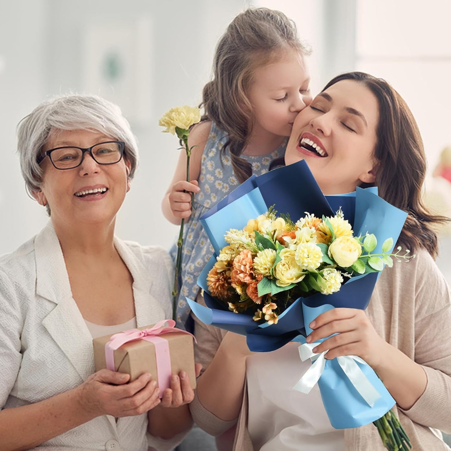 BEISHIDA 20Pcs Royal Blue and Sky Blue Double Sided Floral Wrapping Paper Matte Waterproof Flower Bouquet Wrapping Paper for Floral Wrap Florist Packing Birthday Valentine's Christmas Gift Wrapping