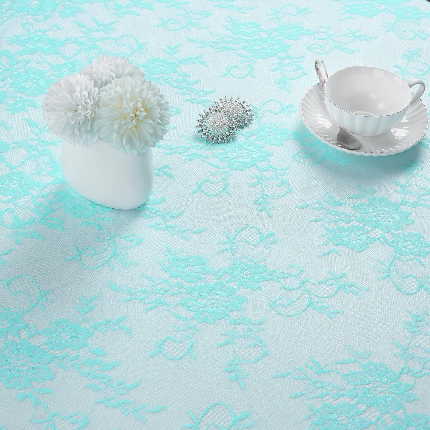 LuoluoHouse Lace Tablecloths Blue Chic Table Fabric 2pcs 60x120 Inch for Rustic Boho Wedding Bridal Shower Party Decoration Rectangle Overlay Blue Long Vintage Embroidered Reception Table Cloth Decor