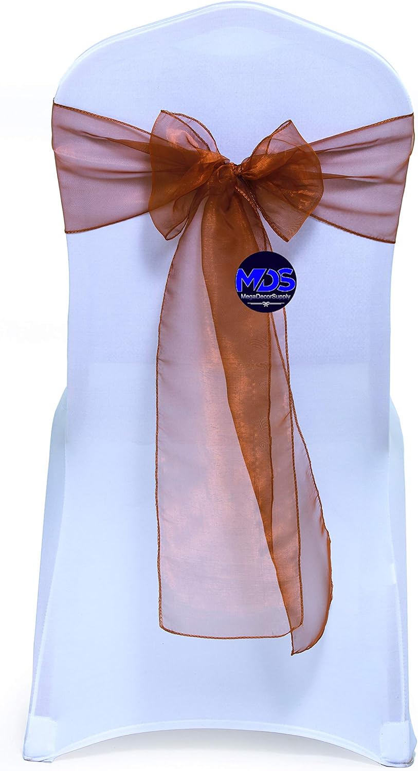 MDS Pack of 200 PCS Organza Chair Sashes Wider Dining Chair Bows Ribbon Tie Back for Wedding Party Birthday Bridal Shower Reception Event Banquet Home Chair Cover Decoration - Bronze