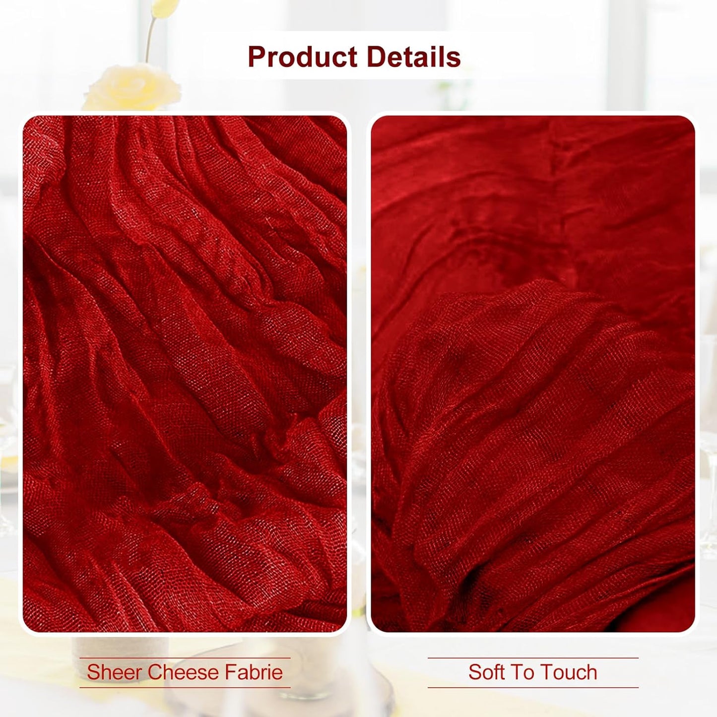 6 Pack Burgundy Cheesecloth Table Runner 35x120 Inch 10Ft Rustic Gauze Cheese Cloth Table Runner Sheer Cheesecloth Table Runners for Wedding Party Bridal Shower Decoration
