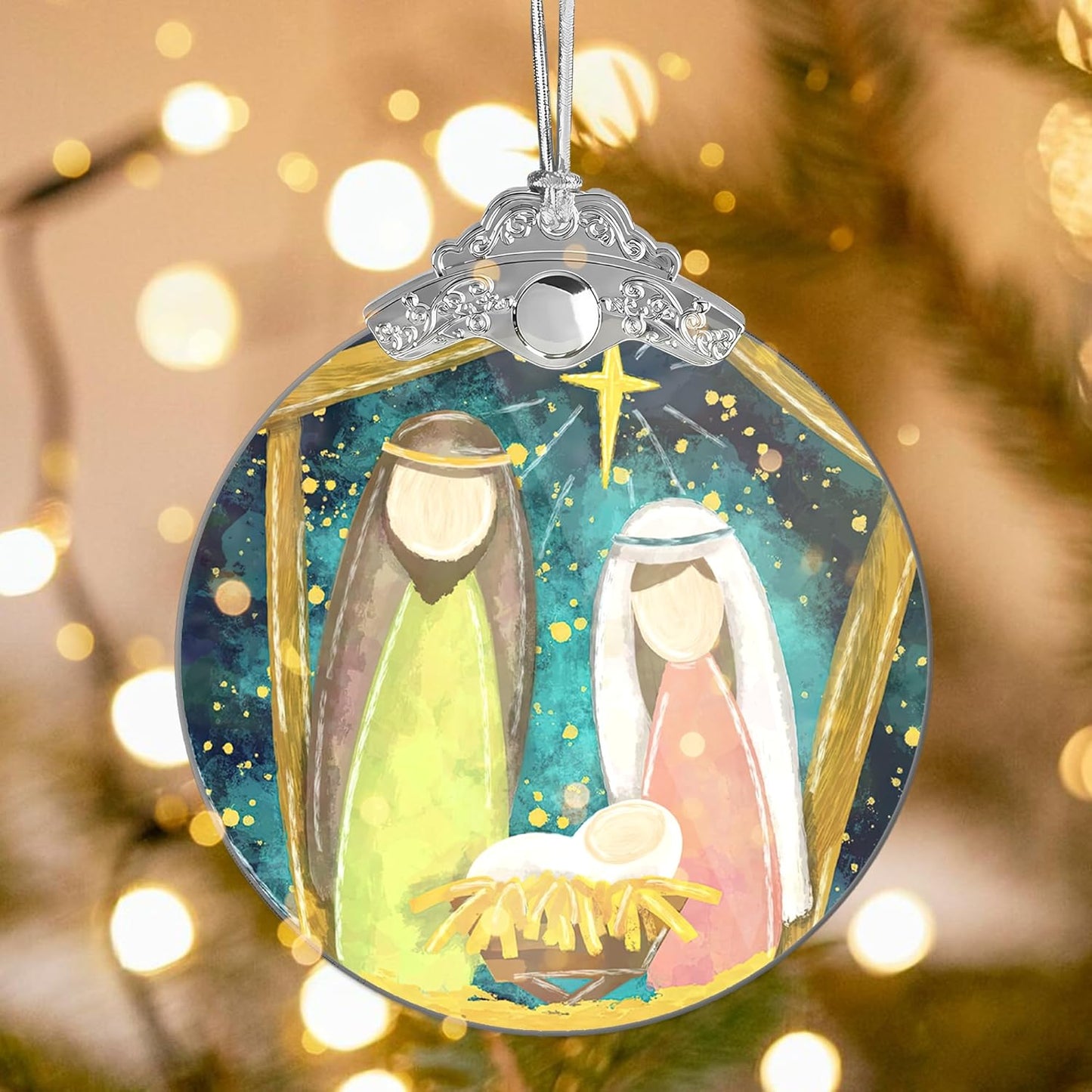 Christmas Ornament 2025, Nativity Acrylic Art, Jesus Gifts, Holiday Decoration, Car Interior Decor, Christian Holiday Display (Watercolor Nativity)