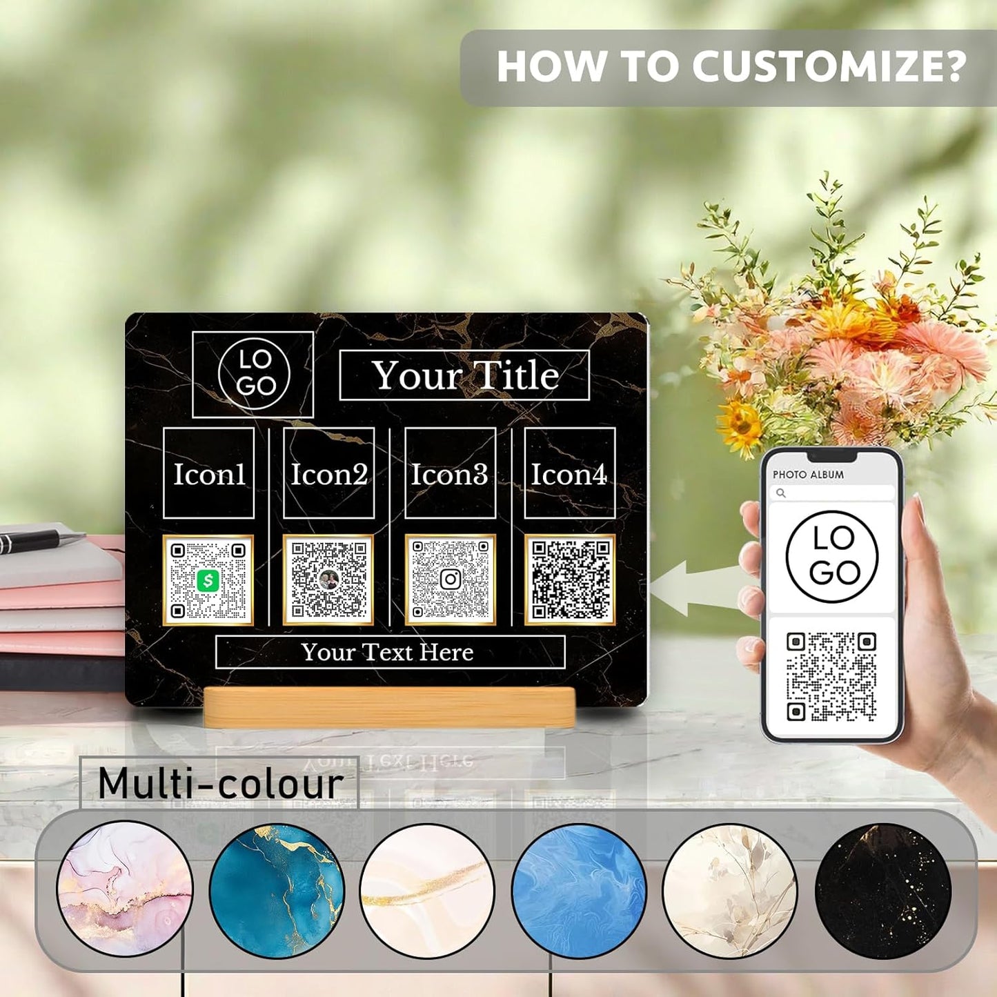 Personalized Custom Metal QR Code Sign Venmo Cashapp Scan to Pay with Stand Instagram Facebook Social Media QR Signs Bar Code QR Plaque Print for Business Salon Beauty Store Restaurant Wifi Sign (Vertical 4)