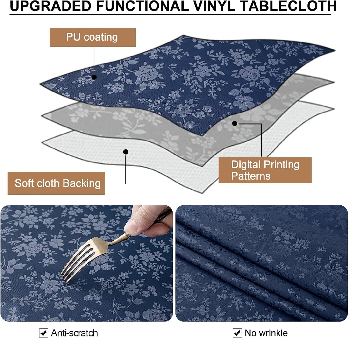 Smiry Rectangle Table Cloth, Waterproof Heavy Duty Vinyl Tablecloths, Wipeable Washable Table Cover for Kitchen and Dining Room (Navy Blue, 60" X 102")