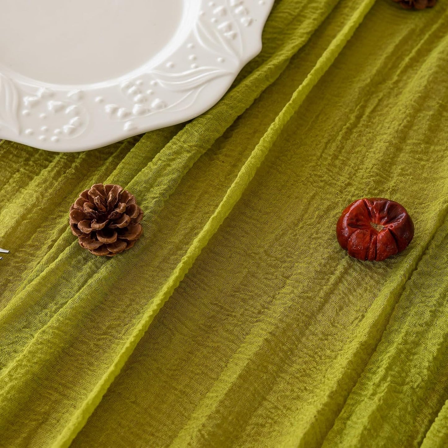 Moss Green Cheesecloth St Patricks Day Table Runner Gauze 120 Inch 10 FT Rustic Boho Cheese Cloth Runner for Wedding Baby Shower Bridal Shower Long Sheer Home Decorations