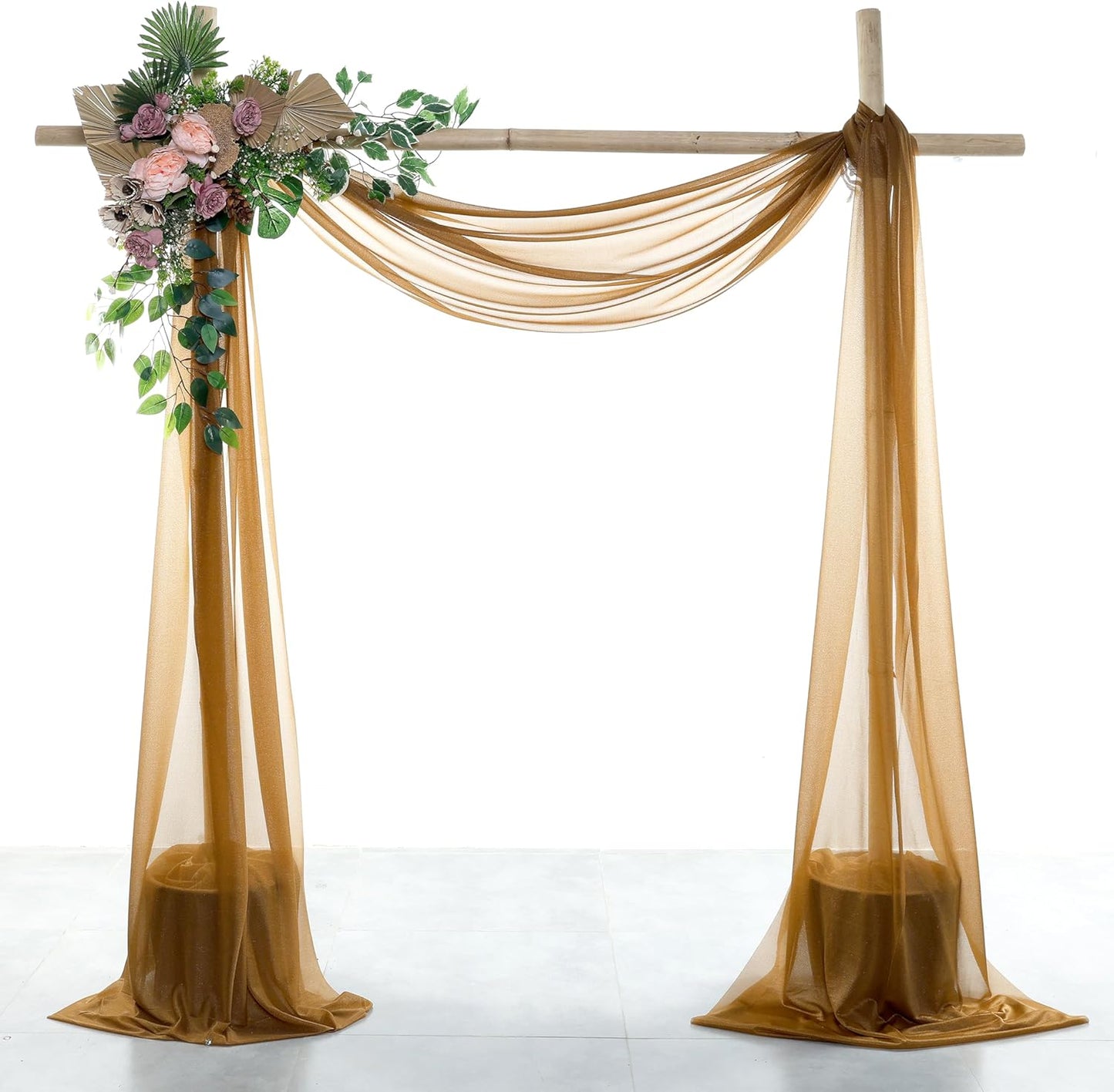 VDS Pack of 1 Panel (30 Inch X 100 Feet) Wedding Arch Draping Fabric Sheer Chiffon Fabric Drapery for Wedding Ceremony Reception Swag Backdrop Canopy Chuppah ARBO Altars Decoration (Mocha)