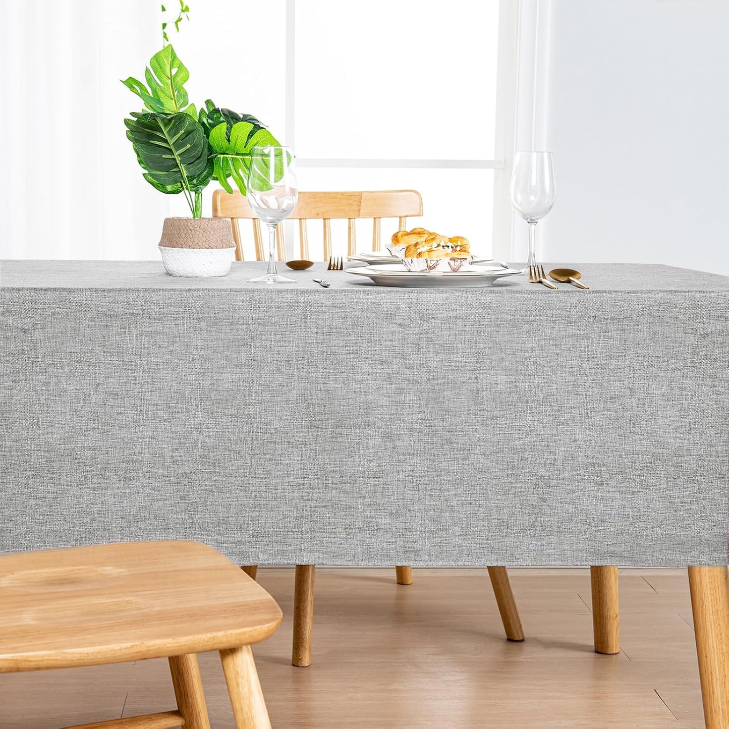 Hiasan 2 Pack Faux Linen Square Tablecloth - Wrinkle and Stain Resistant Washable Table Cloth for Kitchen Dining Room Holiday Table Cover for Party Dinner, Light Grey, 30 x 30 Inch