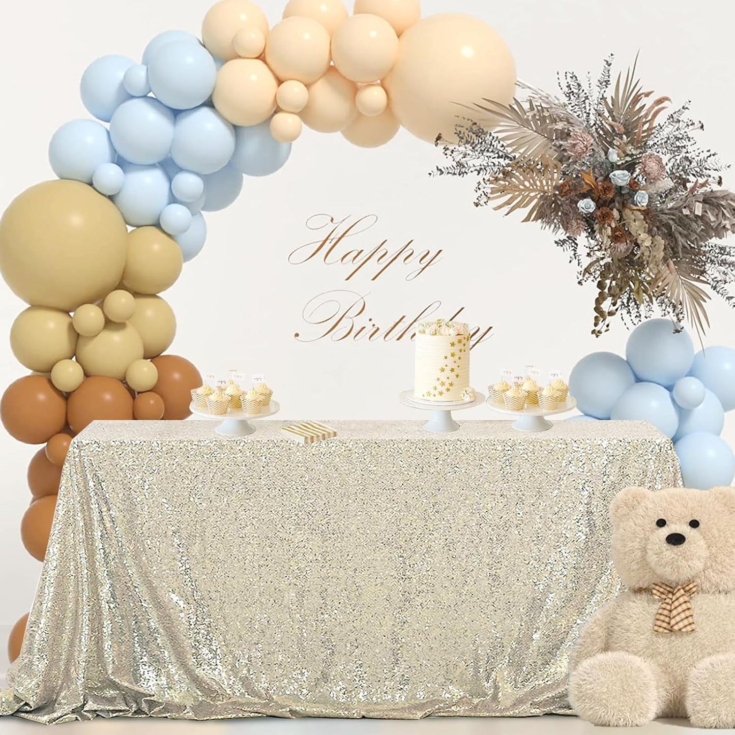 OQSQ Champagne Rectangle Sequin Tablecloth - 60x102 inch, Glitter Drape Table Cloth, Sparkle Sequence Table Overlays for Wedding Birthday Party Baby Bridal Shower