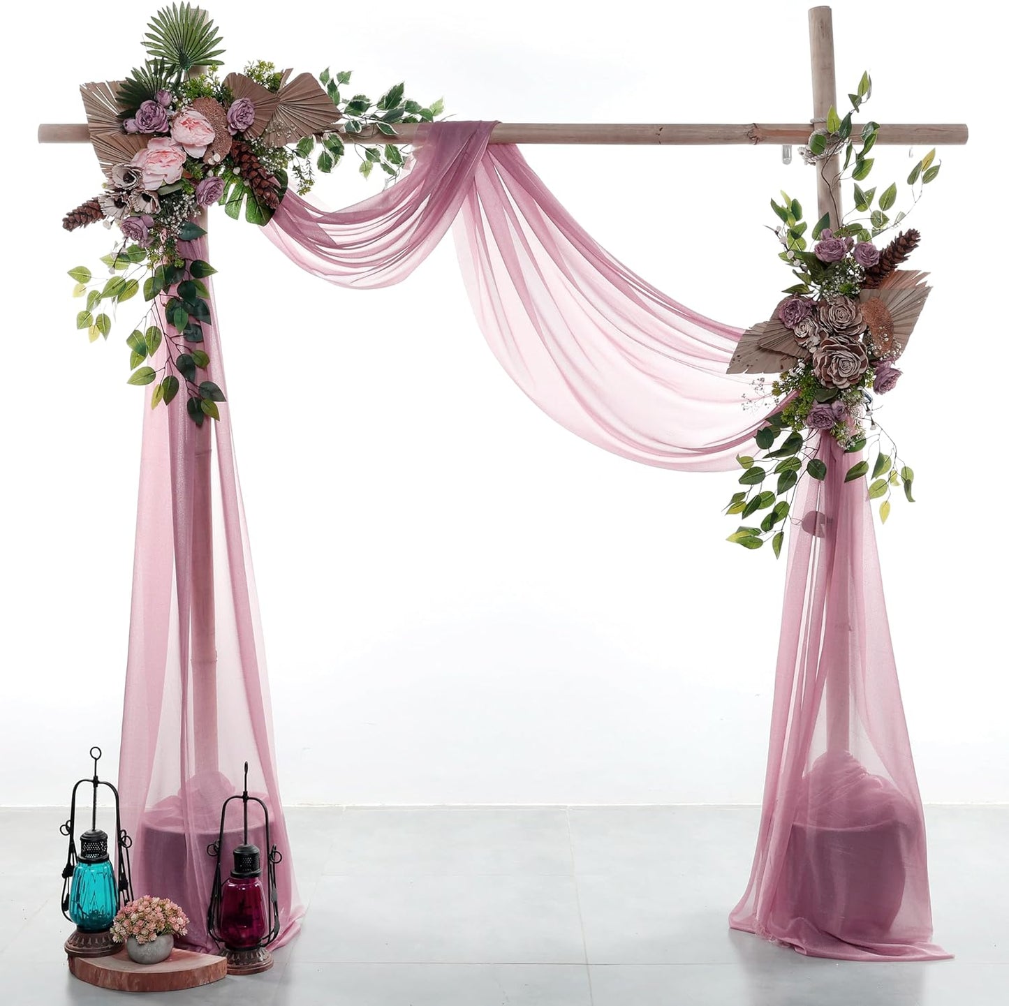 VDS Pack of 2 Panel (30 Inch X 100 Feet) Wedding Arch Draping Fabric Sheer Chiffon Fabric Drapery for Wedding Ceremony Reception Swag Backdrop Canopy Chuppah ARBO Altars Decoration (Mauva)