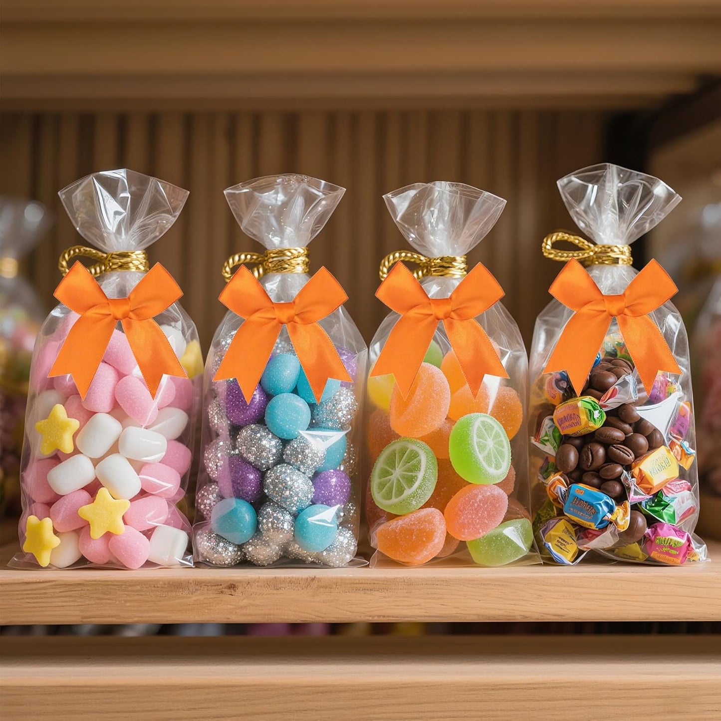 50 Pieces Gift Wrap Bows Premium Satin Ribbon Bows 3.3 Inch Craft Bows for Gift Wrapping DIY Treat Bags Holiday Gifts Bag Party Decorations, Wedding Decor Christmas Birthday Presents (Orange)