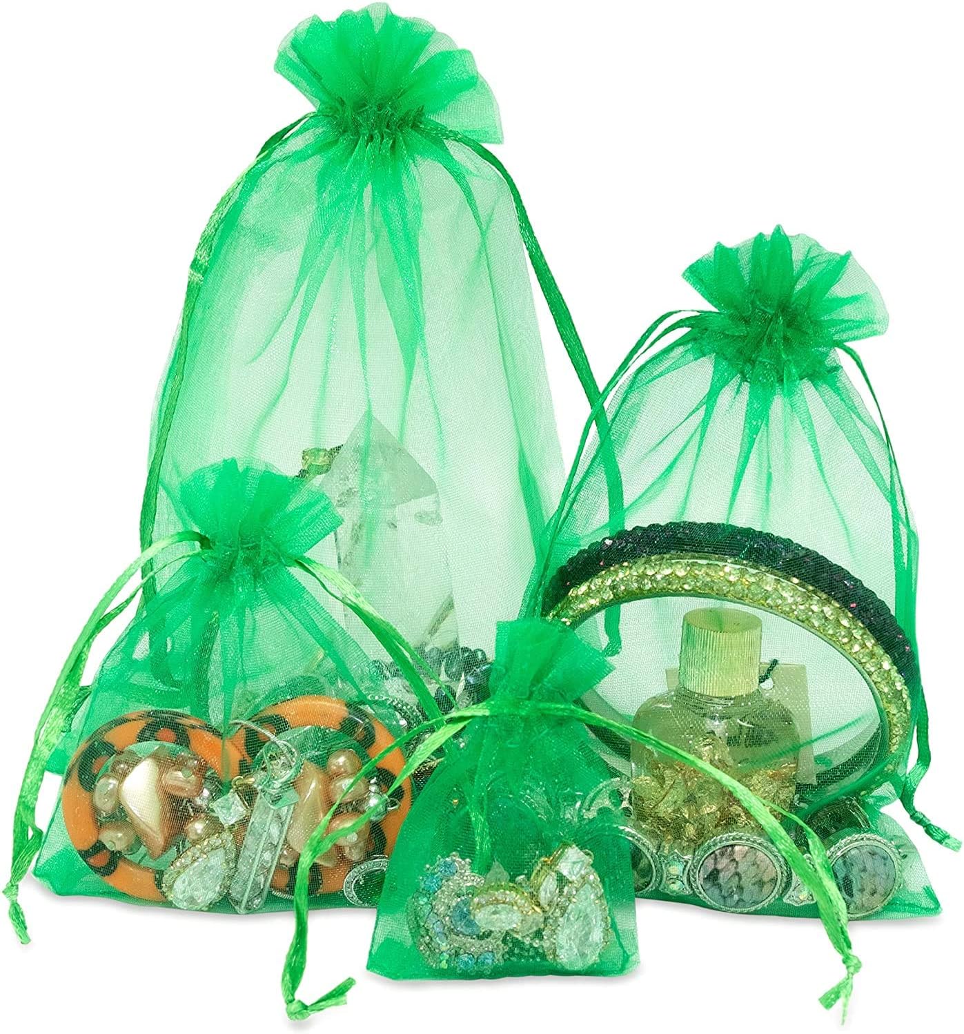 TheDisplayGuys 100-Pack XS 2 x 2 3/4" Light Green Sheer Organza Gift Bags with Drawstring, Goodie Bags for Jewelry, Candy Bags, Treat Bags, Wedding Favors Small Mesh Bags