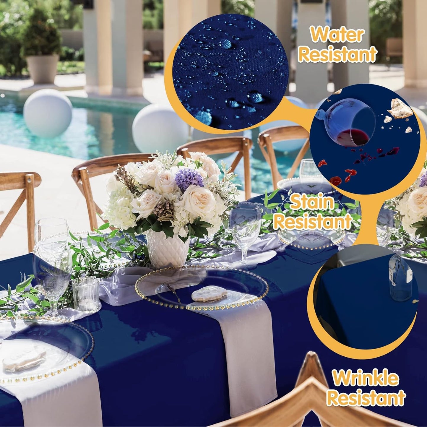 BRILLMAX 8 Pack Navy Blue Tablecloths for 8 Foot Rectangle Tables 60 x 126 Inch - 8ft Rectangular Bulk Linen Polyester Fabric Washable Cloth Cover for Wedding Reception Banquet Birthday Party