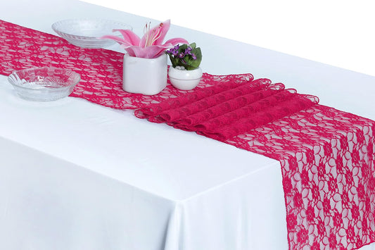 MDS Pack of 20 Wedding 12 x 108 inches Lace Table Runner for Wedding, Decorations for Birthday Parties, Banquets, Graduations, Engagements, and Runners fit Rectangle, Round Table- Magenat