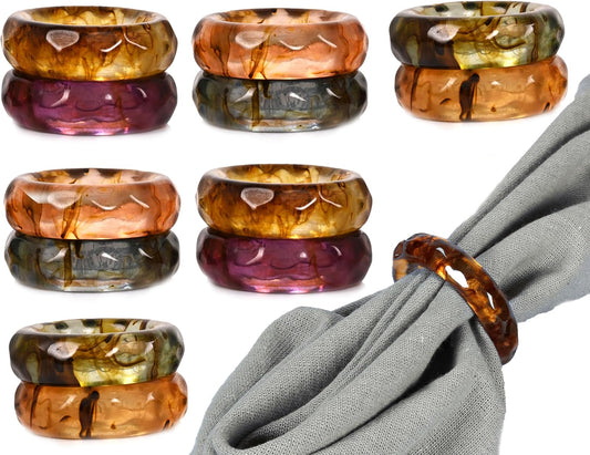 Spring Pastel Epoxy Napkin Rings - Set of 12 Multi-Color Epoxy Resin Napkin Holders for Modern Tabletop Decor, Perfect for Weddings, Parties, Special Events & Everyday Dining - ALPHA Living HOME