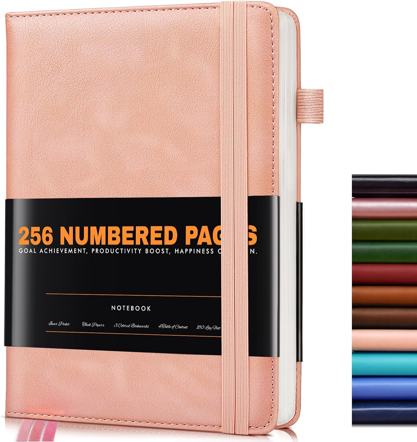 Lined Journal Notebook for Women Men, 256 Numbered Pages Hardcover Leather Journals for Writing, A5 Journaling Notebooks, College Ruled Journal for Business Work School 5.75" x 8.38" Pink leather