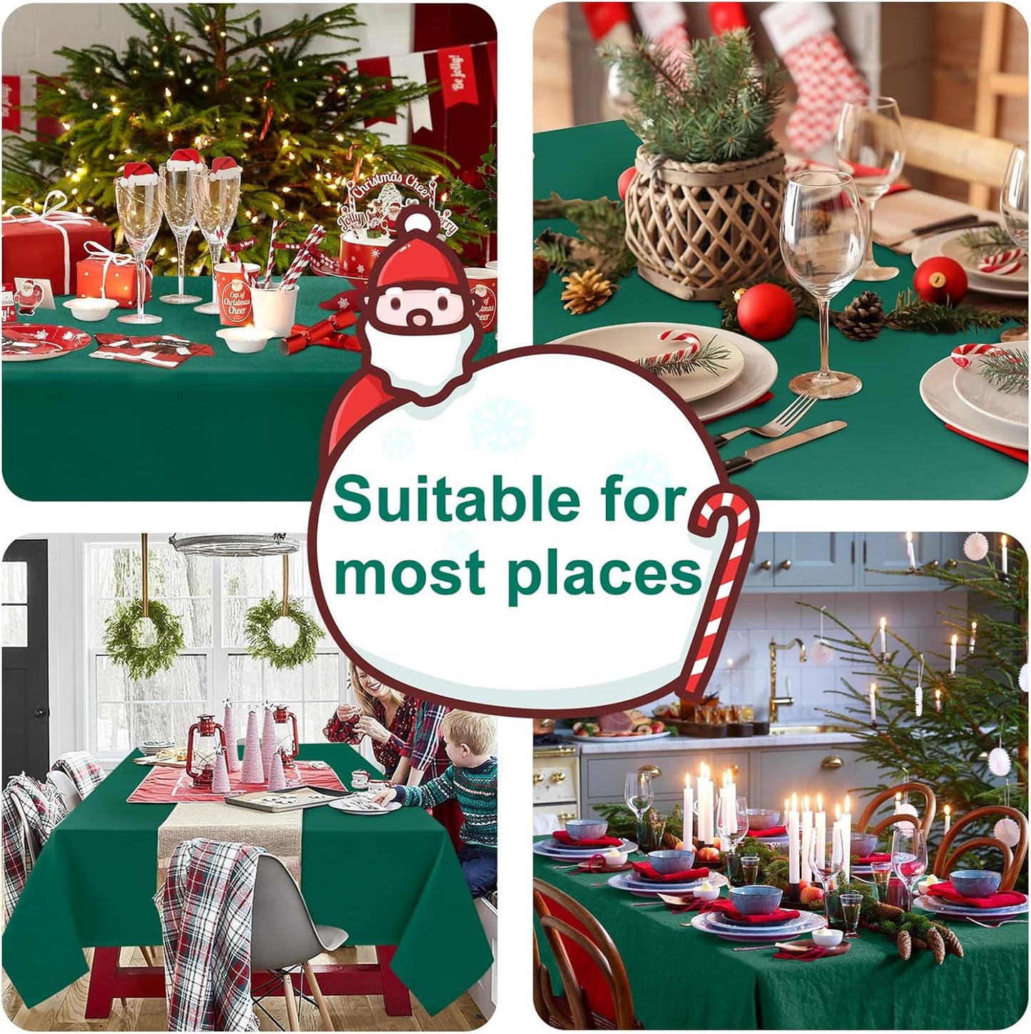 Hiasan Emerald Green Tablecloth for Rectangle Tables - Waterproof Washable Oblong Table Cloth for Dining Kitchen and Outdoor Use, 30 x 60 Inch