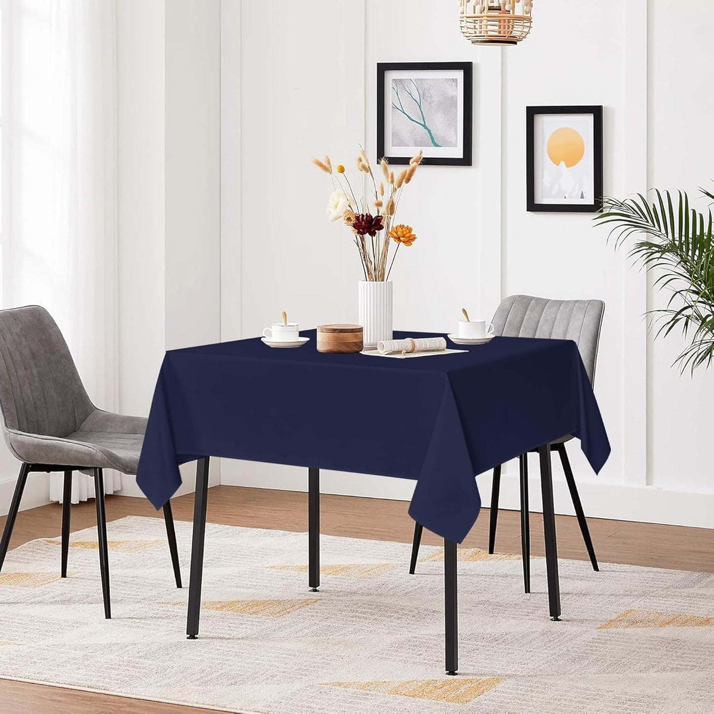 sancua Square Tablecloths 85x85 Inch - Navy Blue Fabric Table Cloth for Square or Round Tables, Washable Polyester Table Cover for Outdoor Party, Birthday, Buffet, Resturant