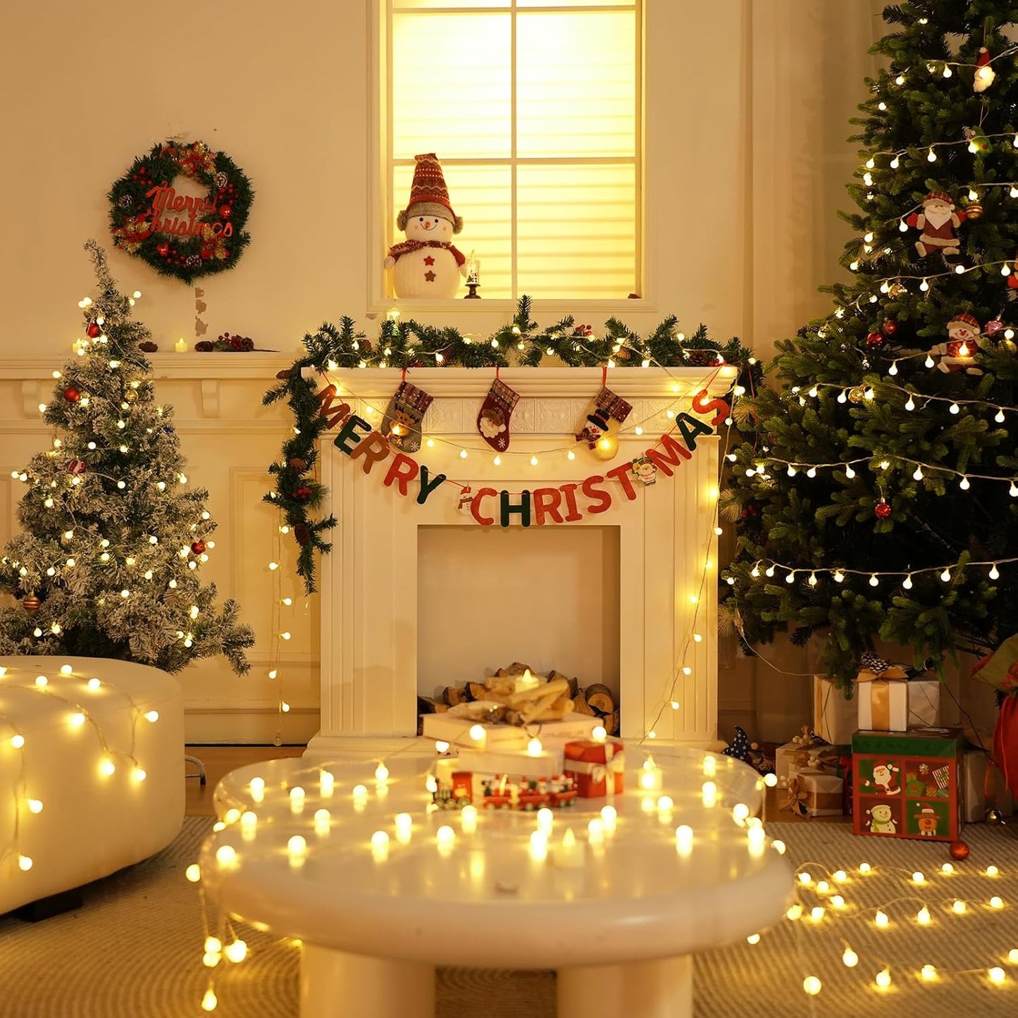 300LED Connectable String Lights Indoor Outdoor for Bedroom, 108ft Fairy Lights with Remote & Timer, Plug in 8 Modes Waterproof Globe Hanging Twinkle Light for Room Classroom Wedding Decor, Warm White