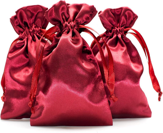 Knitial 5" x 8" Burgundy Satin Gift Bags, Jewelry, Wedding Favor Drawstring Bags Baby Shower Christmas 50 Count