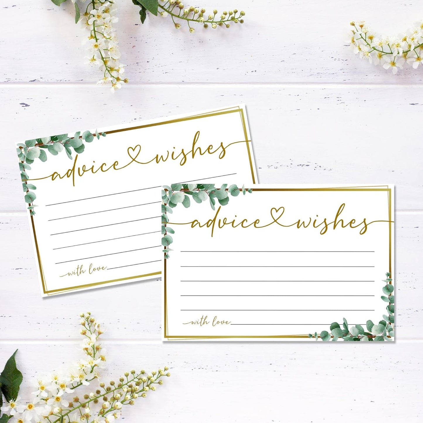 50 Advice and Wishes Cards, Double Sided Fill-In Advice Cards For Bridal, Wedding, Graduate Party, Mr & Mrs, Retirement, Baby Shower, Party Favor & Supplies, 4x6 inches Eucalyptus -A06