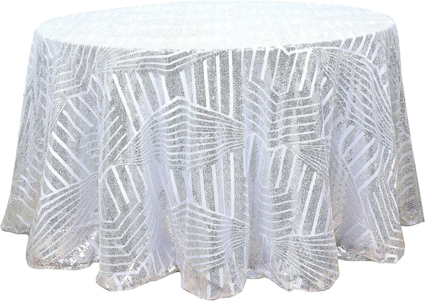 Efavormart 120" Silver Sparkly Sequin Geometric Tulle Round Tablecloth