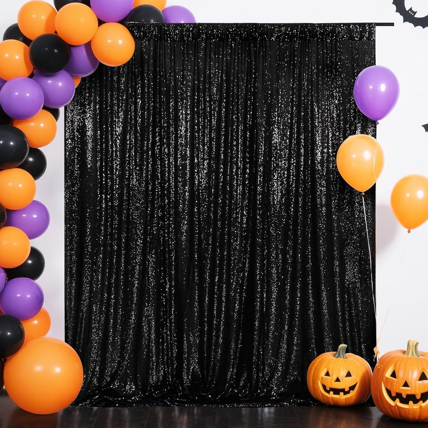 Eternal Beauty Black Thick Sequin Backdrop, 10x10 Ft Halloween Glitter Background Curtains for Shimmer Photography Party Wedding Birthday Back Drop Decor