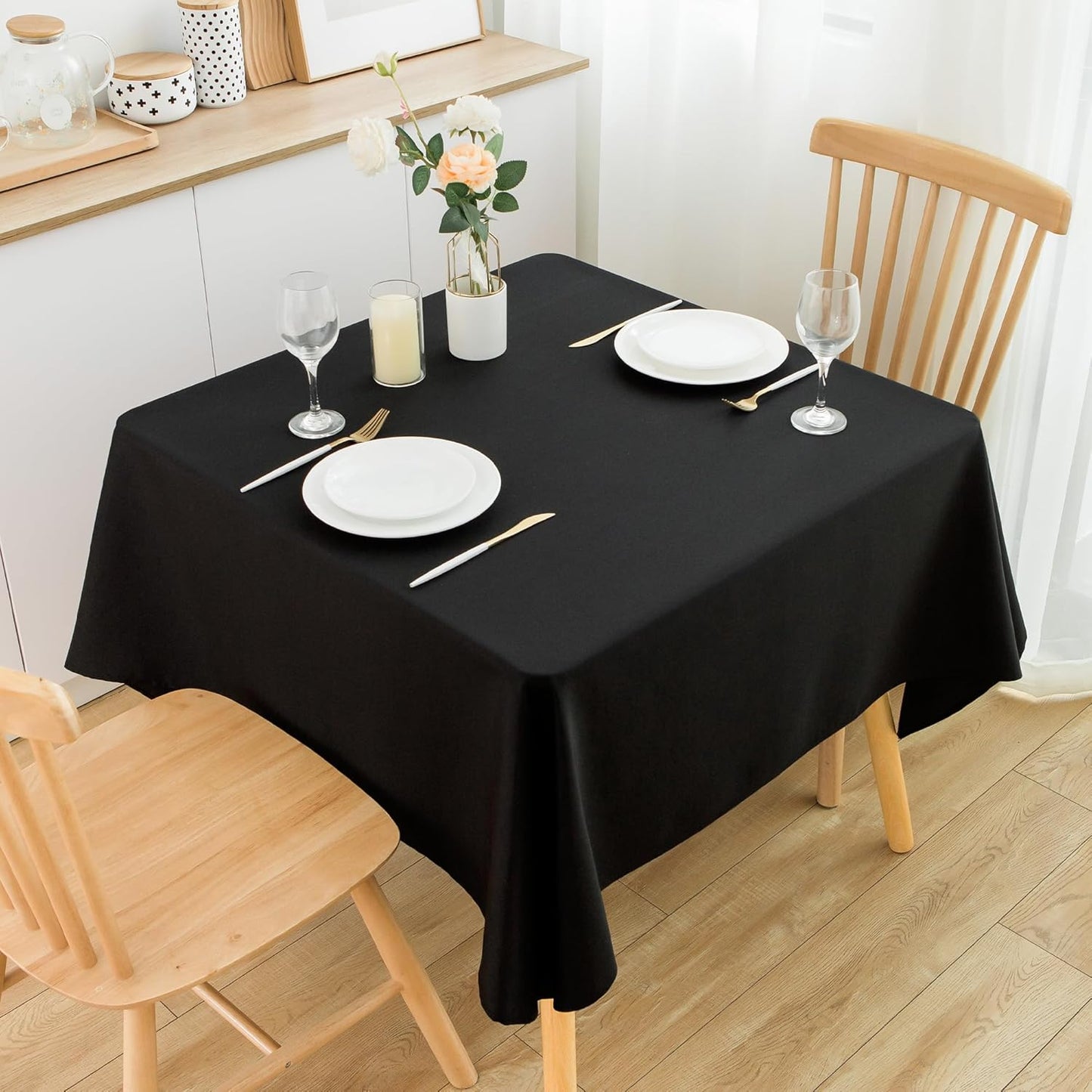 2 Pack Square Table Cloth 70X70 Inch Black Washable Fabric Tablecloth Polyester Solid Dining Table Cover for Birthday Party Dinner Holiday Outdoor Indoor