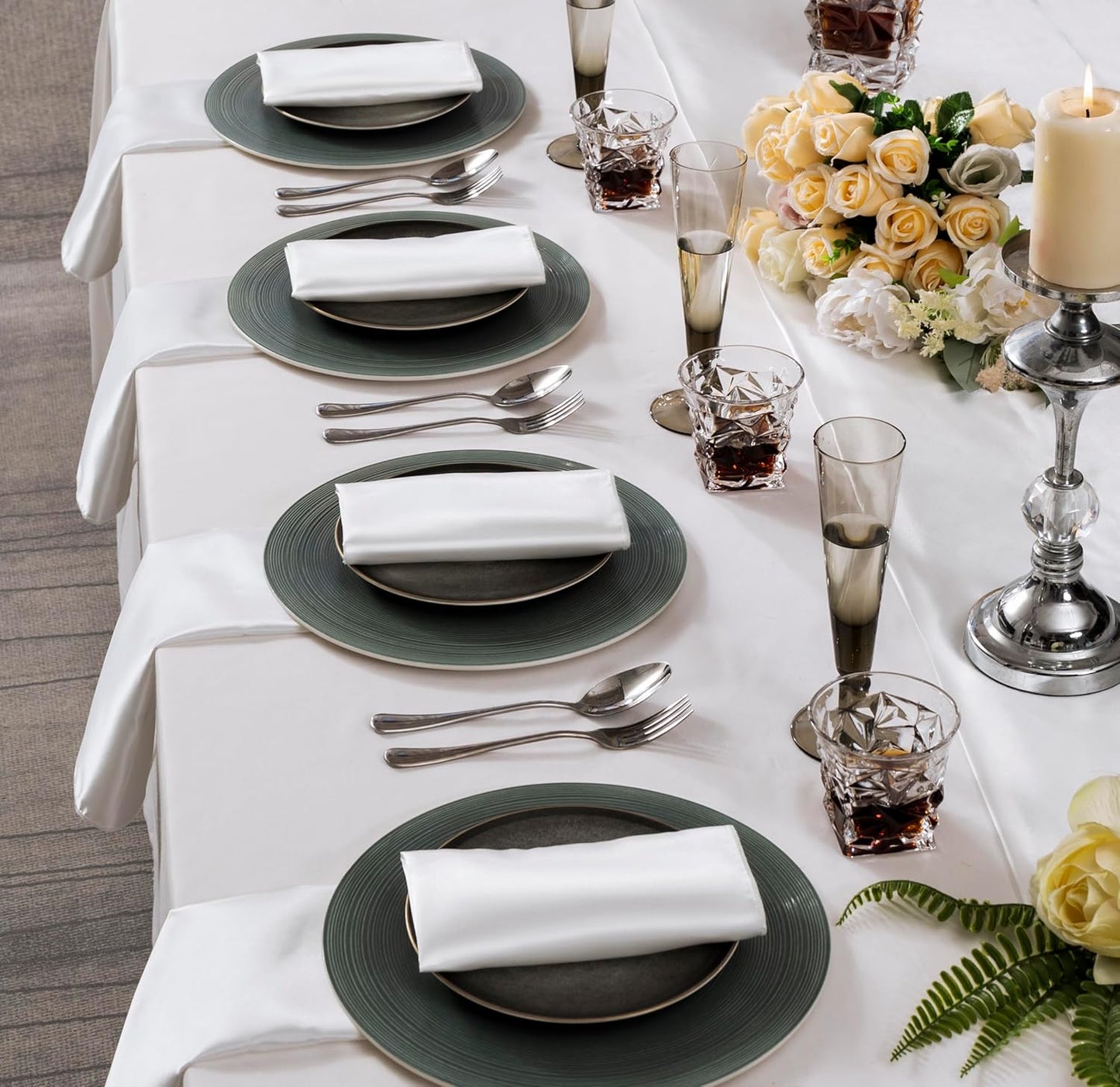 36 Pack Square Satin Dinner Napkins, 16x16 Inches Silky Soft Smooth Table Cloth Napkins for Restaurant Weddings Banquet Party Decoration, White