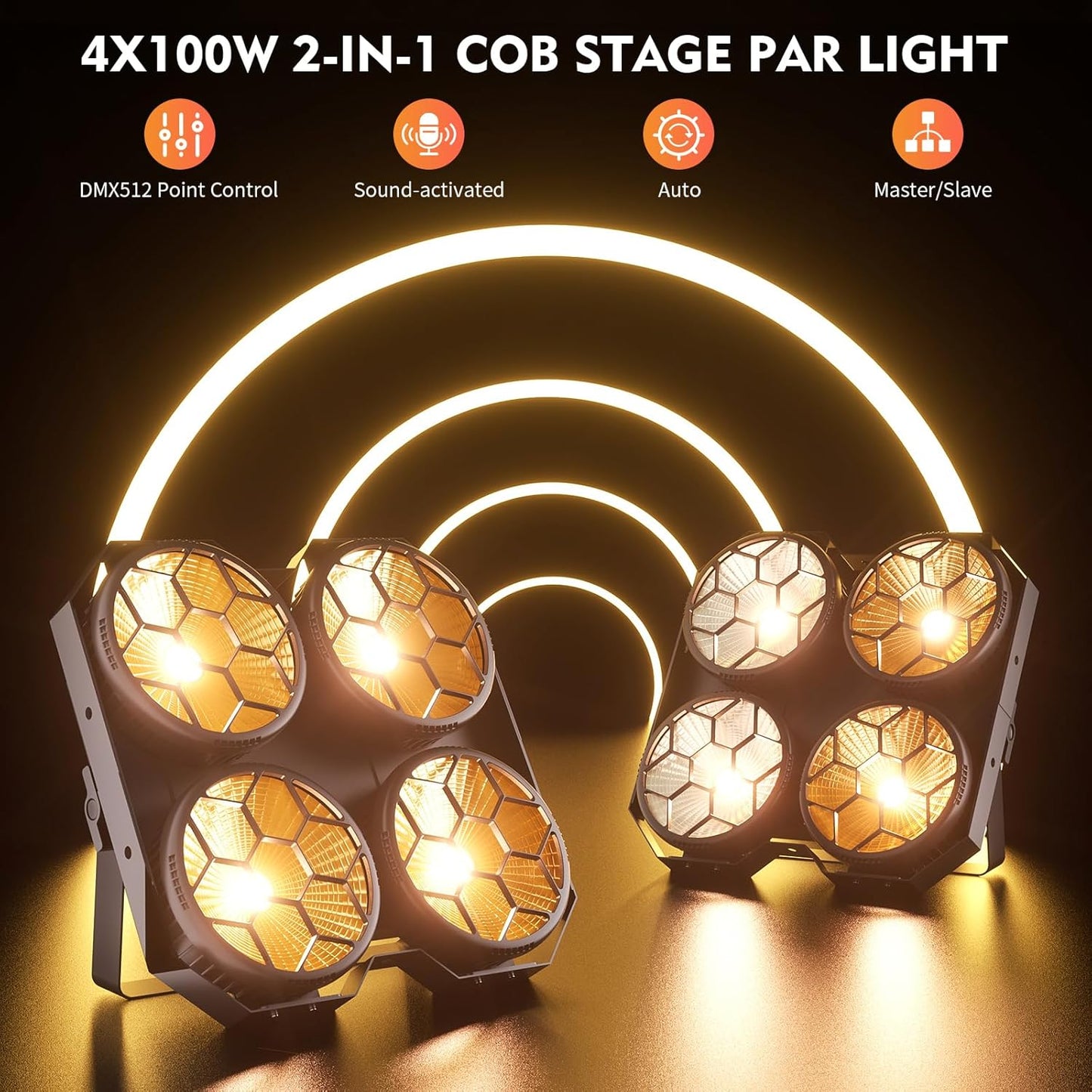 Stage Lights, 4X100W COB Spotlight LED Par Can Retro Lights, 2 in 1 Cool White & Warm White DMX512 Sound Activated Blinder Uplights for Events Parties Wedding Church Concert Studio Show Dance - 8Packs