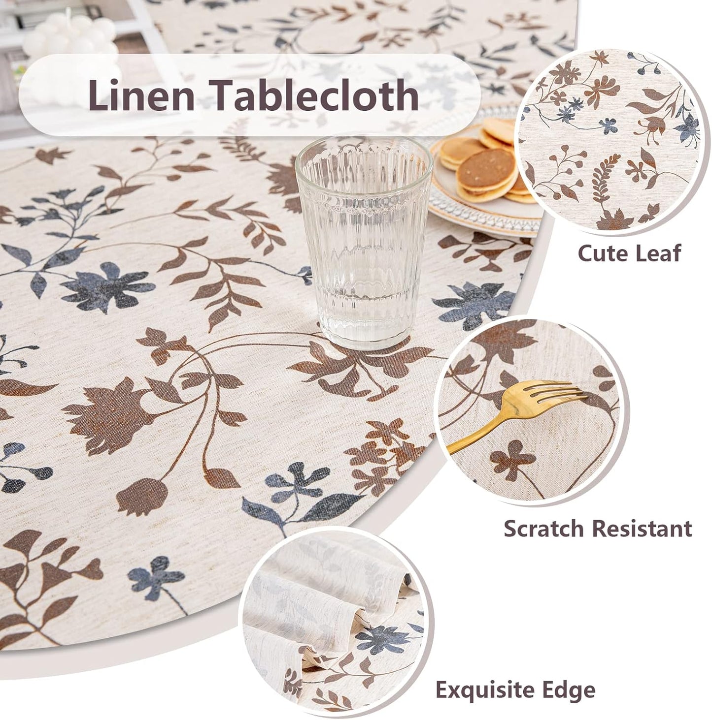 MYSKY HOME Rustic Tablecloth Classic Brown Leaves Printed Linen Fabric Table Cover Waterproof Fabric Tablecloth Farmhouse Decoration 60x102 Inches Rectangle/Oblong for Kitchen Dining and Outdoor Use